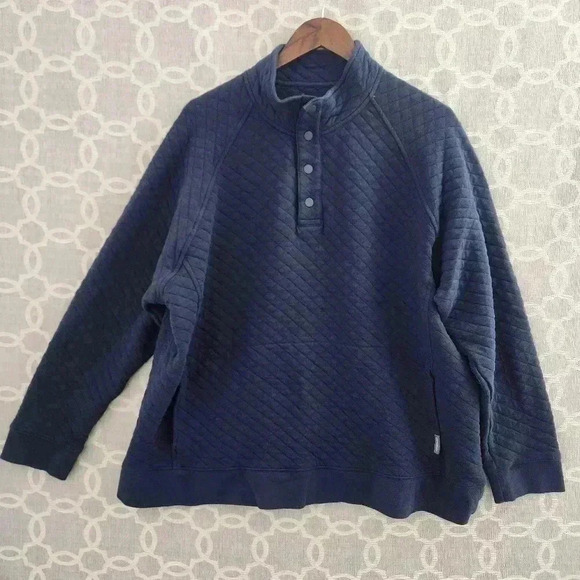 Eddie Bauer Men's XXL Sweatshirt Mock neck Pullover Navy Blue Texured - Picture 1 of 9